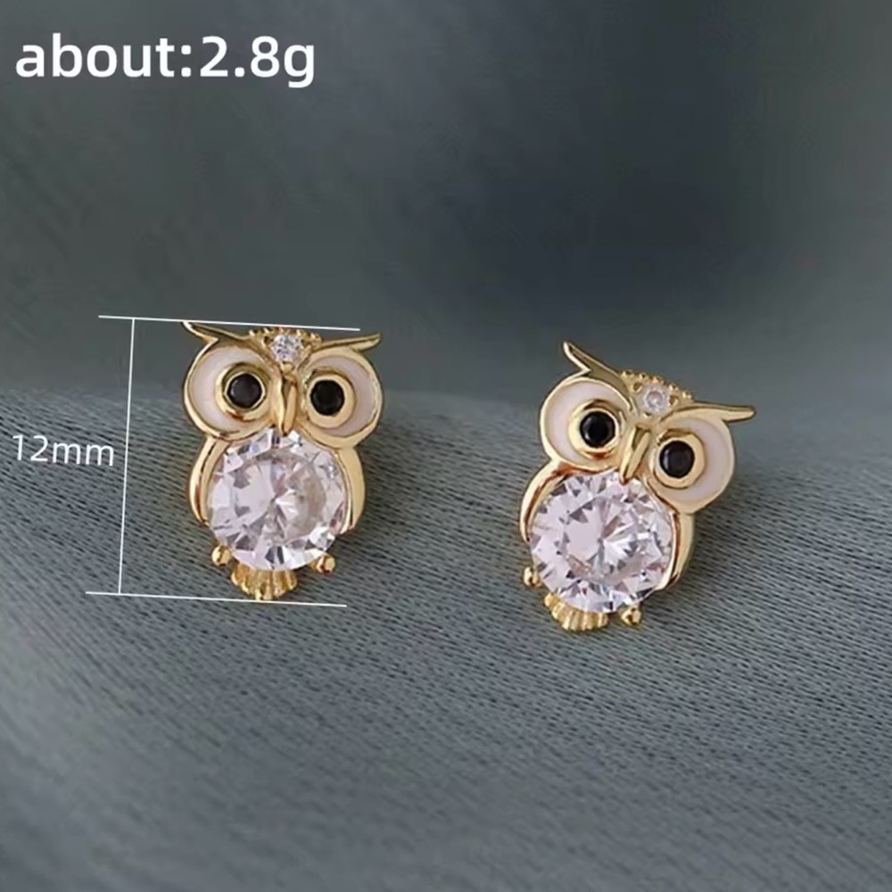 Gold Owl Stud Earrings - Picture 3 of 3